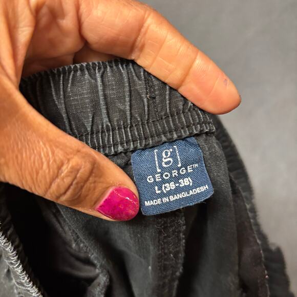 George Mens Black Jogger Pants Size L Elastic Waist Zip Pocket Skater Streetwear - Picture 3 of 14